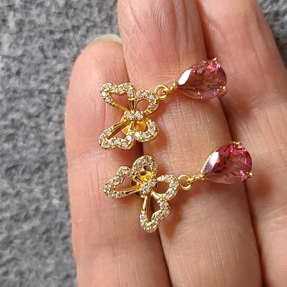 Natural Pink Mystic Topaz .925 Sterling Silver Drop Butterfly Earrings
